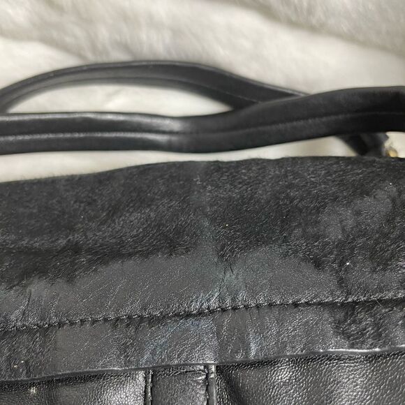 Vince Camuto black soft leather &calf hair Satchel/crossbody bag gold tone studs - Picture 12 of 16